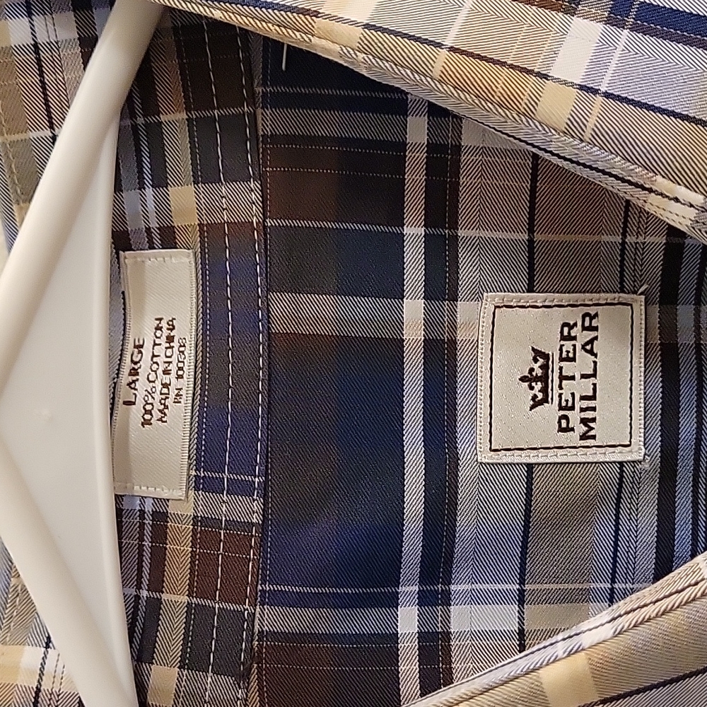 Peter Millar Button-Down - Navy Plaid - Large - image 5